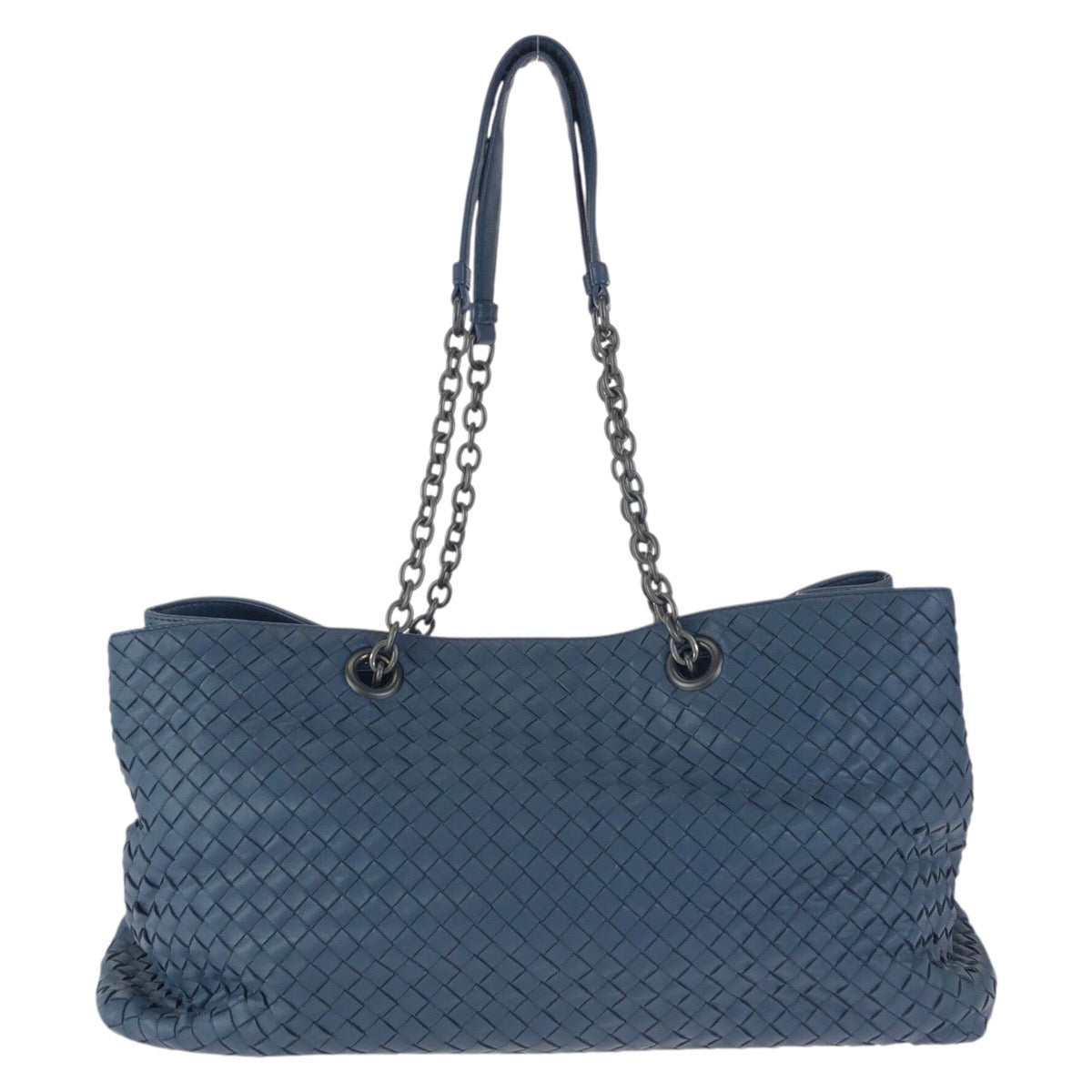 23819
BOTTEGAVENETA ボッテガヴェネタ イントレチャート ネイビー ガンメタ金具 レザー チェーンショルダーバッグ トートバッグ メンズ ABP80