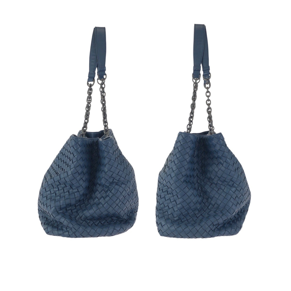 23819
BOTTEGAVENETA ボッテガヴェネタ イントレチャート ネイビー ガンメタ金具 レザー チェーンショルダーバッグ トートバッグ メンズ ABP80