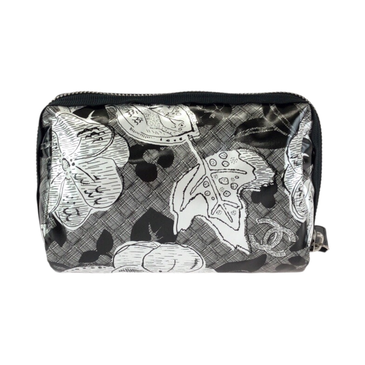 23825
CHANEL シャネル カメリア ココマーク グレー ブラック シルバー金具 ナイロン ポーチ メイクポーチ 小物入れ レディース S42