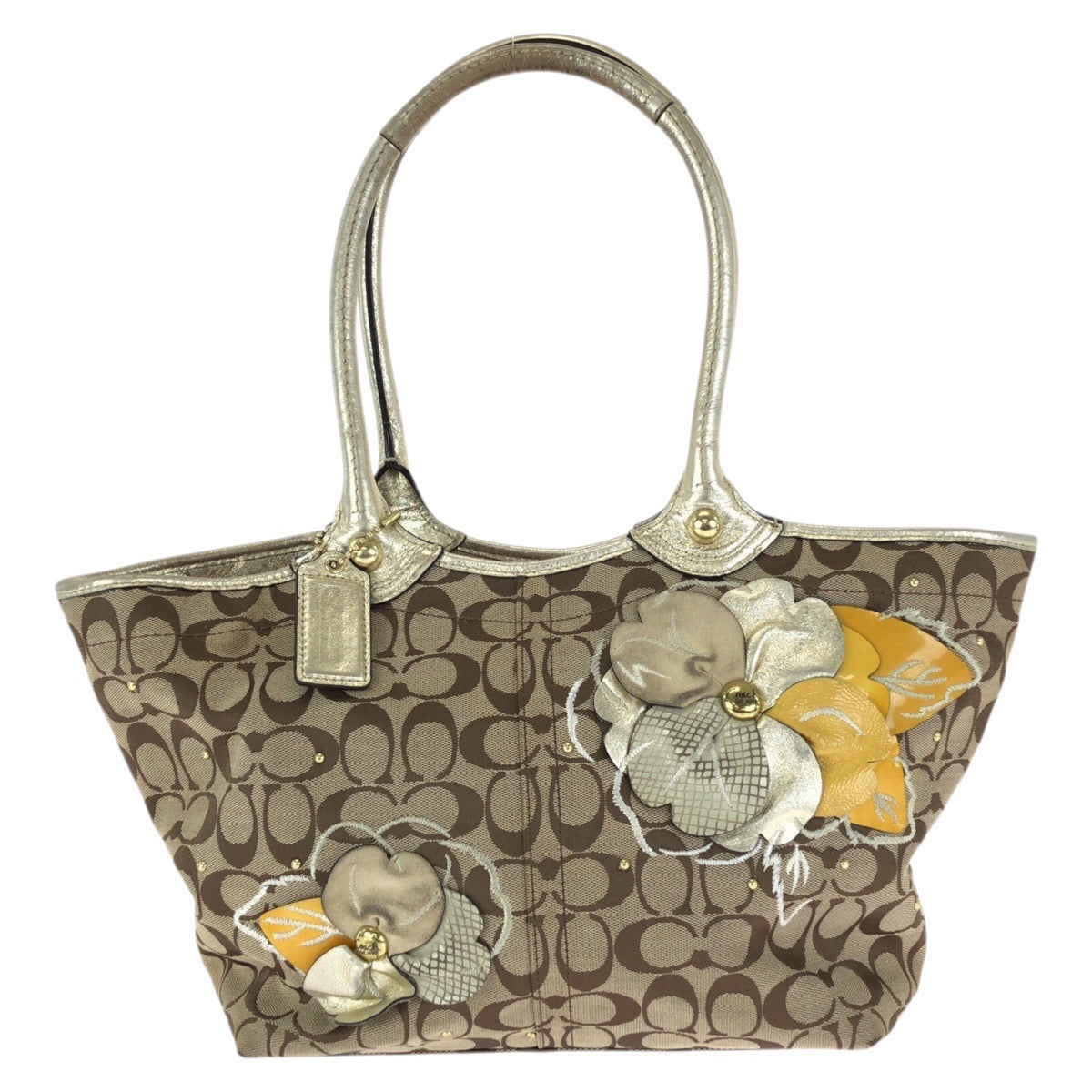 23837
COACH コーチ ブリーカー シグネチャー フローラル アップリケ ベージュ ゴールド金具 キャンバス / レザー F16276 ショルダーバッグ トートバッグ レディース AB2