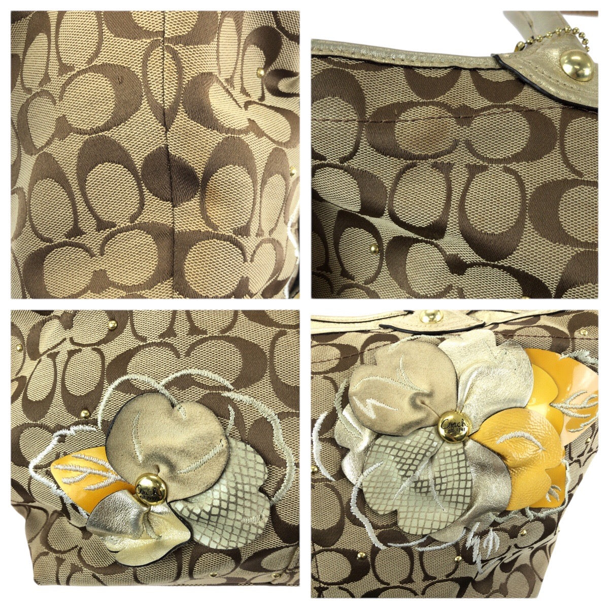 23837
COACH コーチ ブリーカー シグネチャー フローラル アップリケ ベージュ ゴールド金具 キャンバス / レザー F16276 ショルダーバッグ トートバッグ レディース AB2