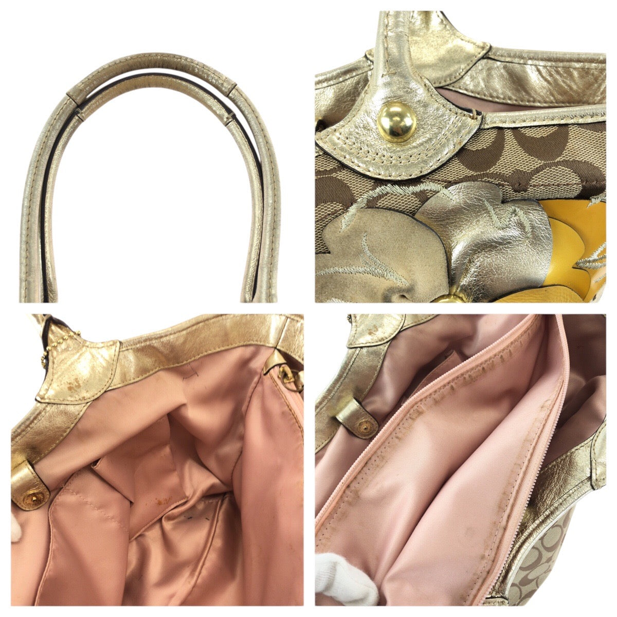 23837
COACH コーチ ブリーカー シグネチャー フローラル アップリケ ベージュ ゴールド金具 キャンバス / レザー F16276 ショルダーバッグ トートバッグ レディース AB2