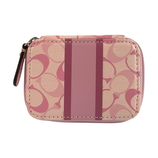 23840
COACH コーチ シグネチャー ピンク シルバー金具 PVC ポーチ ピルケース 小物入れ レディース A1