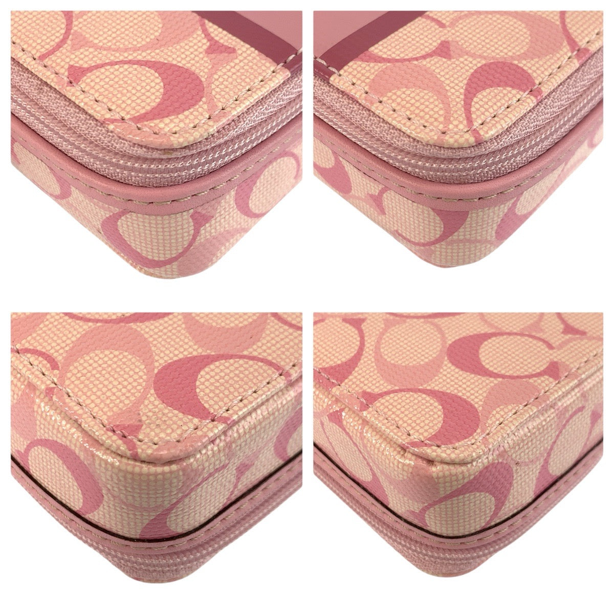 23840
COACH コーチ シグネチャー ピンク シルバー金具 PVC ポーチ ピルケース 小物入れ レディース A1