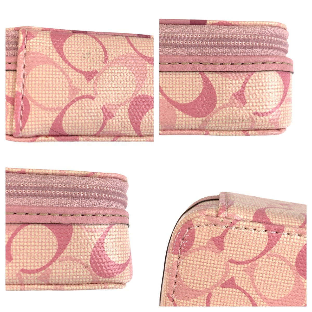 23840
COACH コーチ シグネチャー ピンク シルバー金具 PVC ポーチ ピルケース 小物入れ レディース A1