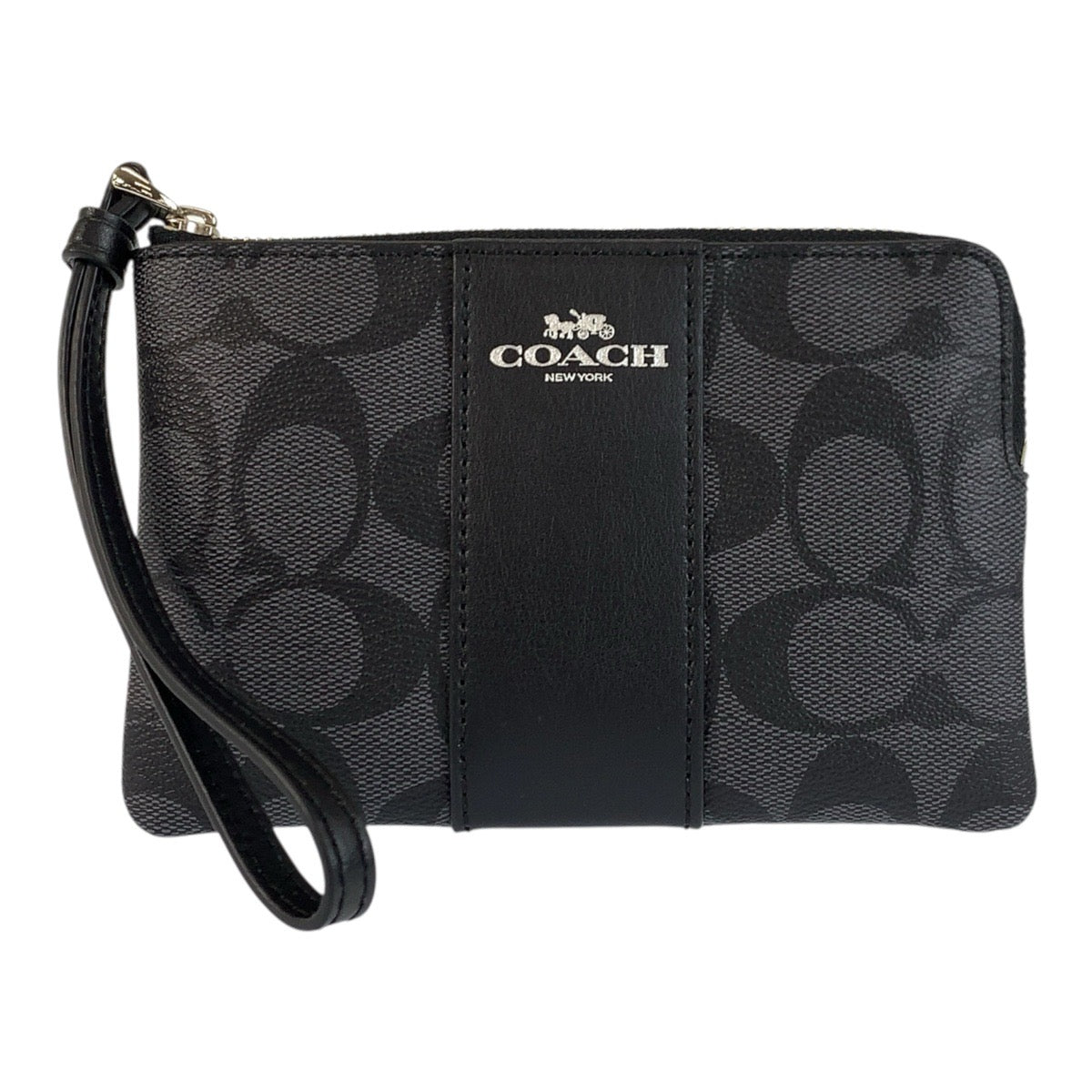 23843
COACH コーチ シグネチャー コーナー ジップ リストレット ブラック 黒 シルバー金具 PVC F58035 ポーチ レディース S2000