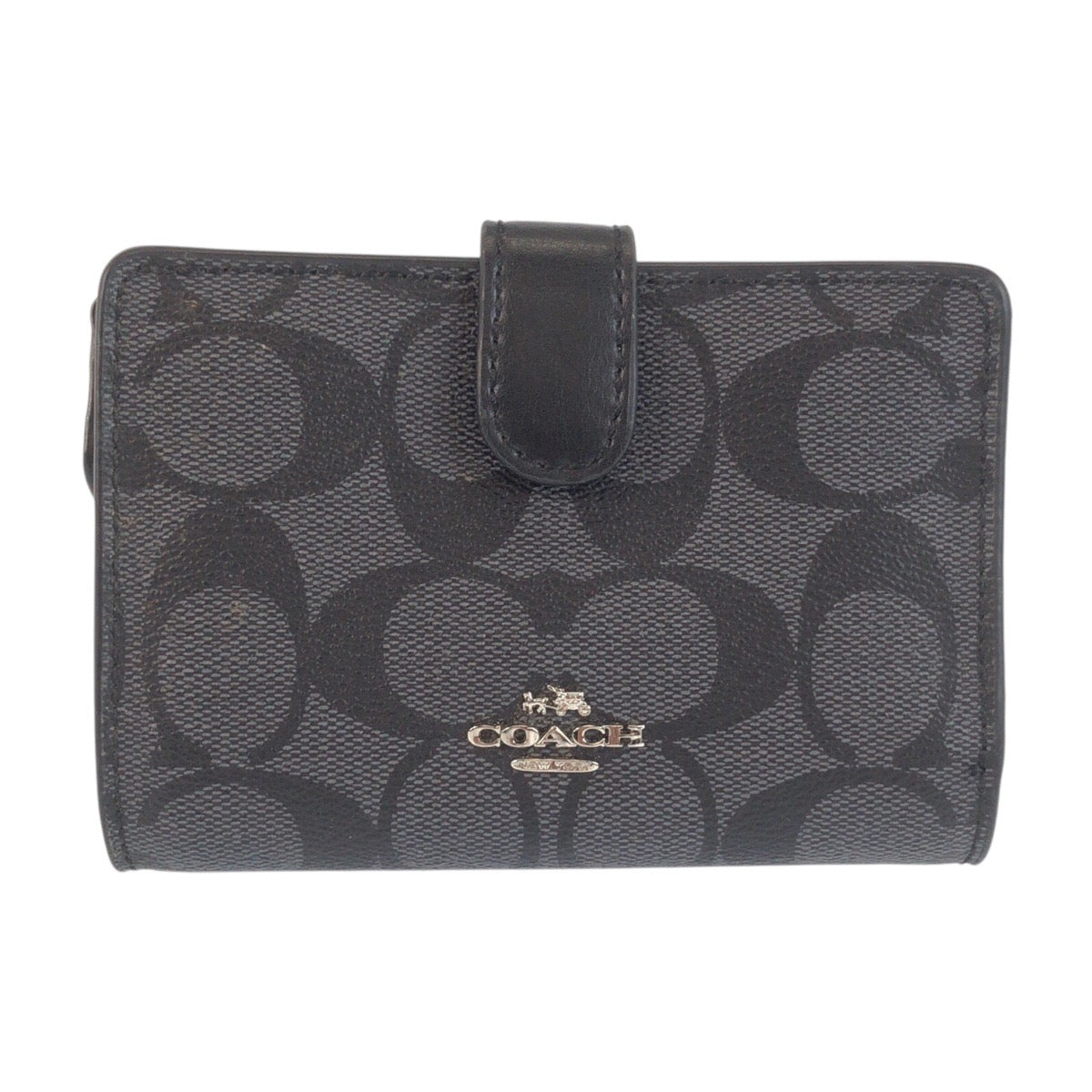 23844
COACH コーチ シグネチャー グレー ブラック シルバー金具 レザー / PVC 91838SVM2Q 折り財布 コンパクトウォレット レディース AB1