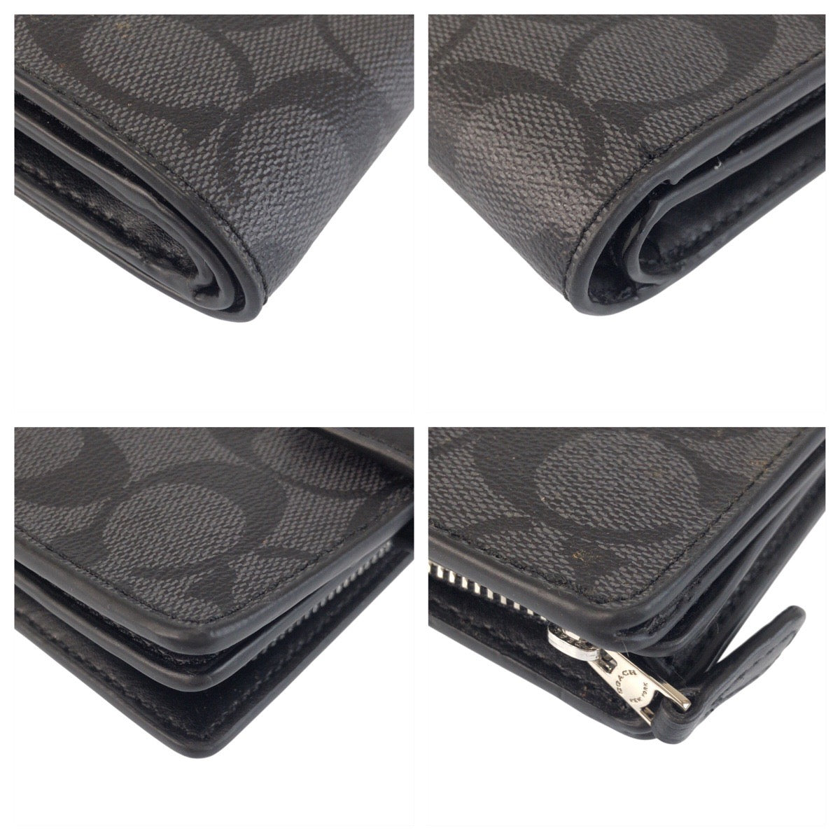 23844
COACH コーチ シグネチャー グレー ブラック シルバー金具 レザー / PVC 91838SVM2Q 折り財布 コンパクトウォレット レディース AB1