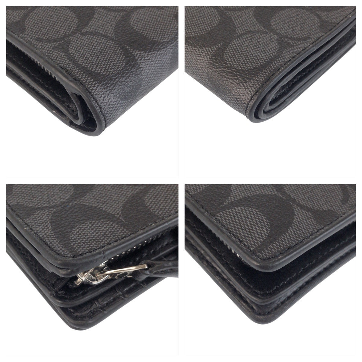 23844
COACH コーチ シグネチャー グレー ブラック シルバー金具 レザー / PVC 91838SVM2Q 折り財布 コンパクトウォレット レディース AB1
