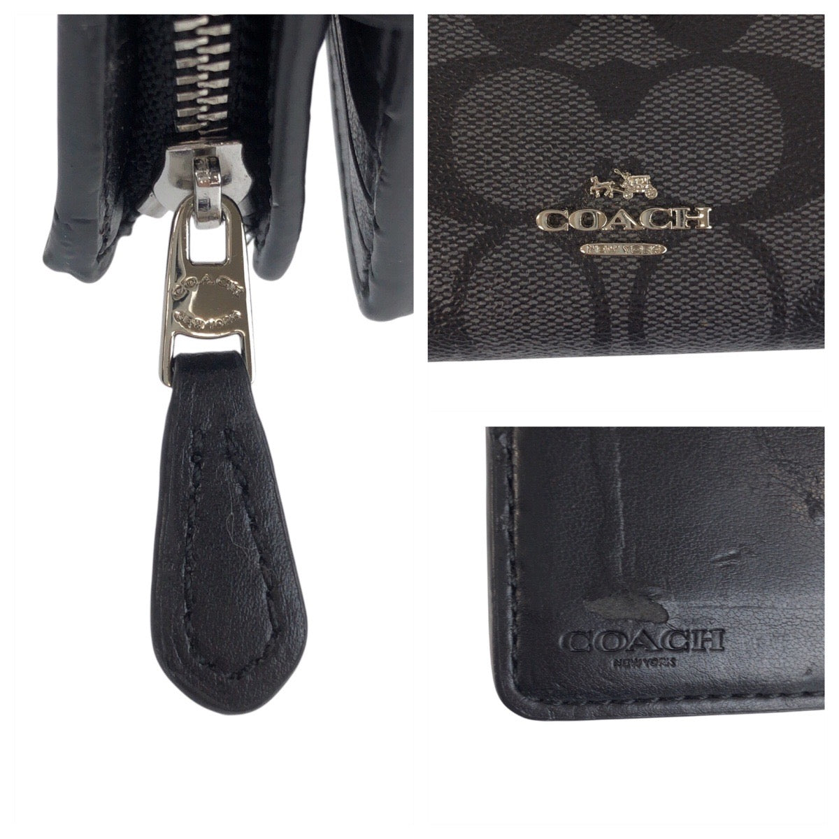 23844
COACH コーチ シグネチャー グレー ブラック シルバー金具 レザー / PVC 91838SVM2Q 折り財布 コンパクトウォレット レディース AB1