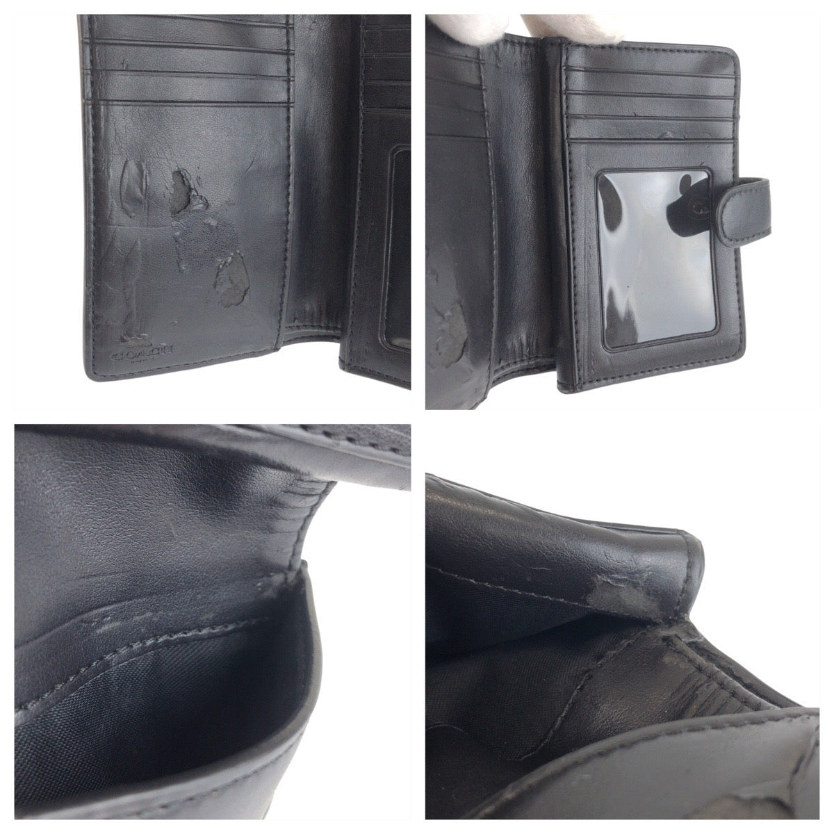 23844
COACH コーチ シグネチャー グレー ブラック シルバー金具 レザー / PVC 91838SVM2Q 折り財布 コンパクトウォレット レディース AB1