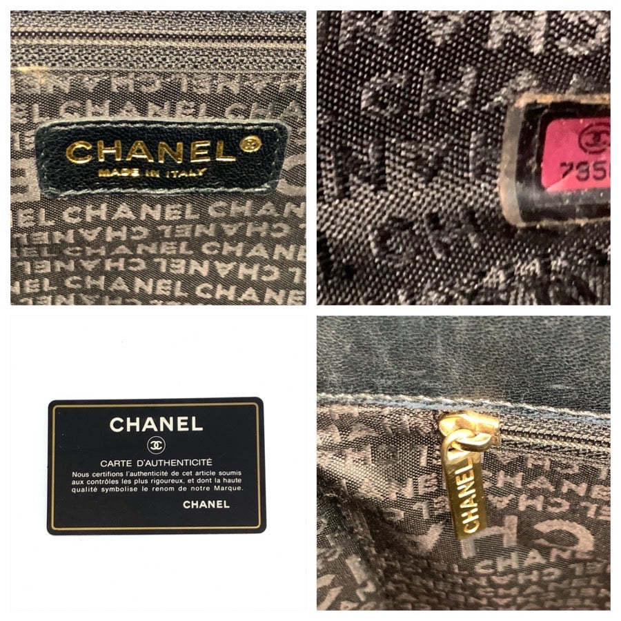 23852
CHANEL シャネル アイコン チョコバー ブラック 黒 レザー トートバッグ ハンドバッグ レディース ABP80