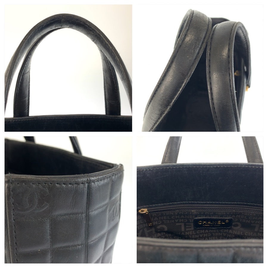 23852
CHANEL シャネル アイコン チョコバー ブラック 黒 レザー トートバッグ ハンドバッグ レディース ABP80
