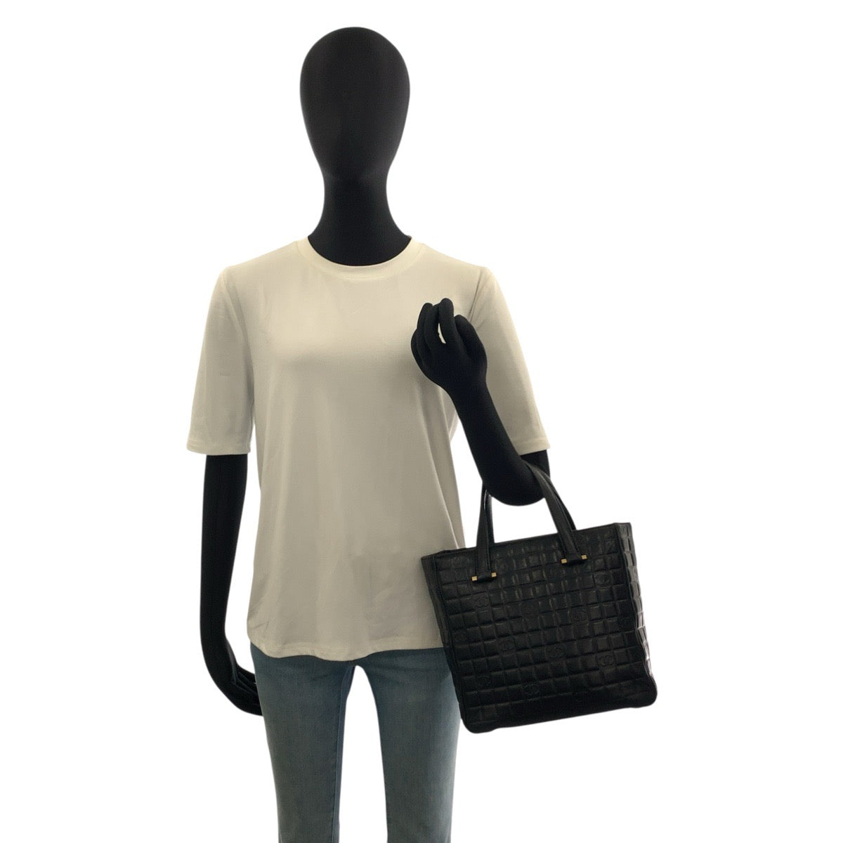 23852
CHANEL シャネル アイコン チョコバー ブラック 黒 レザー トートバッグ ハンドバッグ レディース ABP80