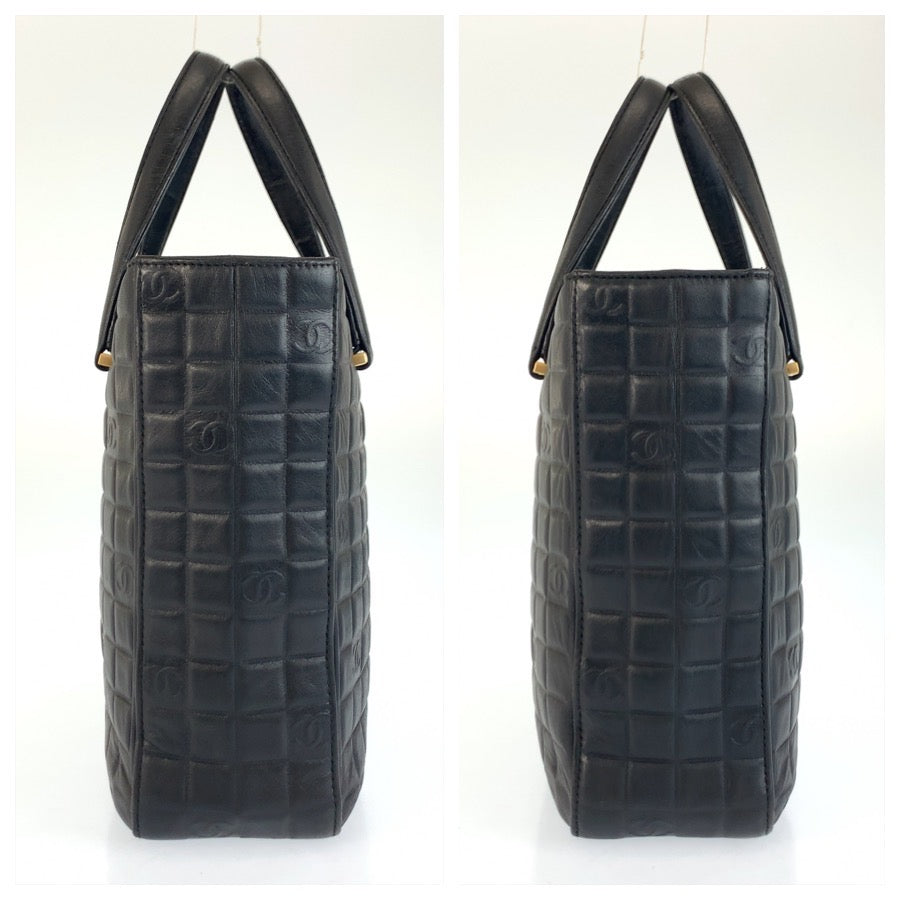 23852
CHANEL シャネル アイコン チョコバー ブラック 黒 レザー トートバッグ ハンドバッグ レディース ABP80