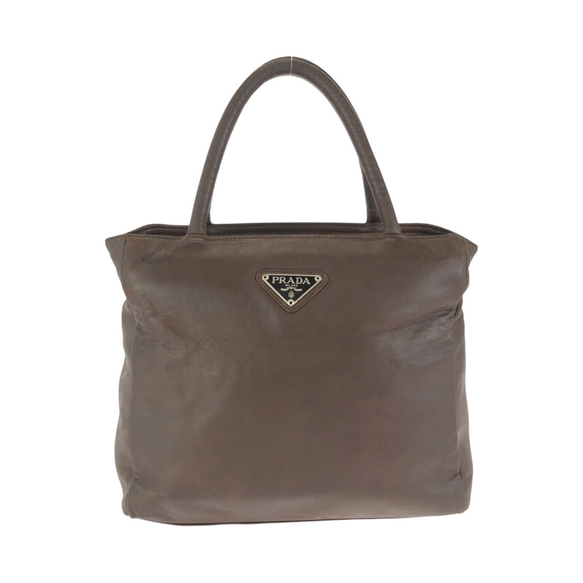 23857
PRADA プラダ ヴィンテージ 三角ロゴプレート ブラウン シルバー金具 レザー ハンドバッグ トートバッグ レディース AB21