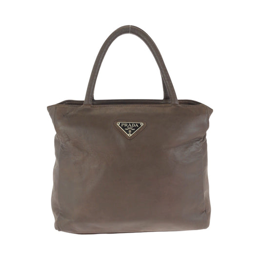 23857
PRADA プラダ ヴィンテージ 三角ロゴプレート ブラウン シルバー金具 レザー ハンドバッグ トートバッグ レディース AB21