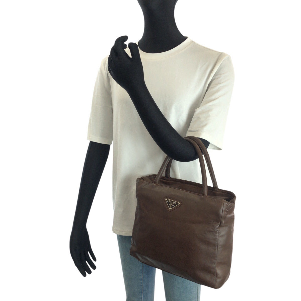 23857
PRADA プラダ ヴィンテージ 三角ロゴプレート ブラウン シルバー金具 レザー ハンドバッグ トートバッグ レディース AB21