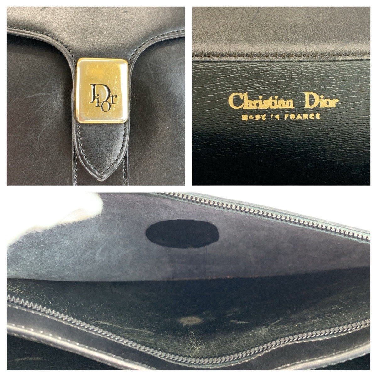 23858
Christian Dior クリスチャンディオール ヴィンテージ ブラック 黒 ゴールド金具 レザー ショルダーバッグ レディース AB28