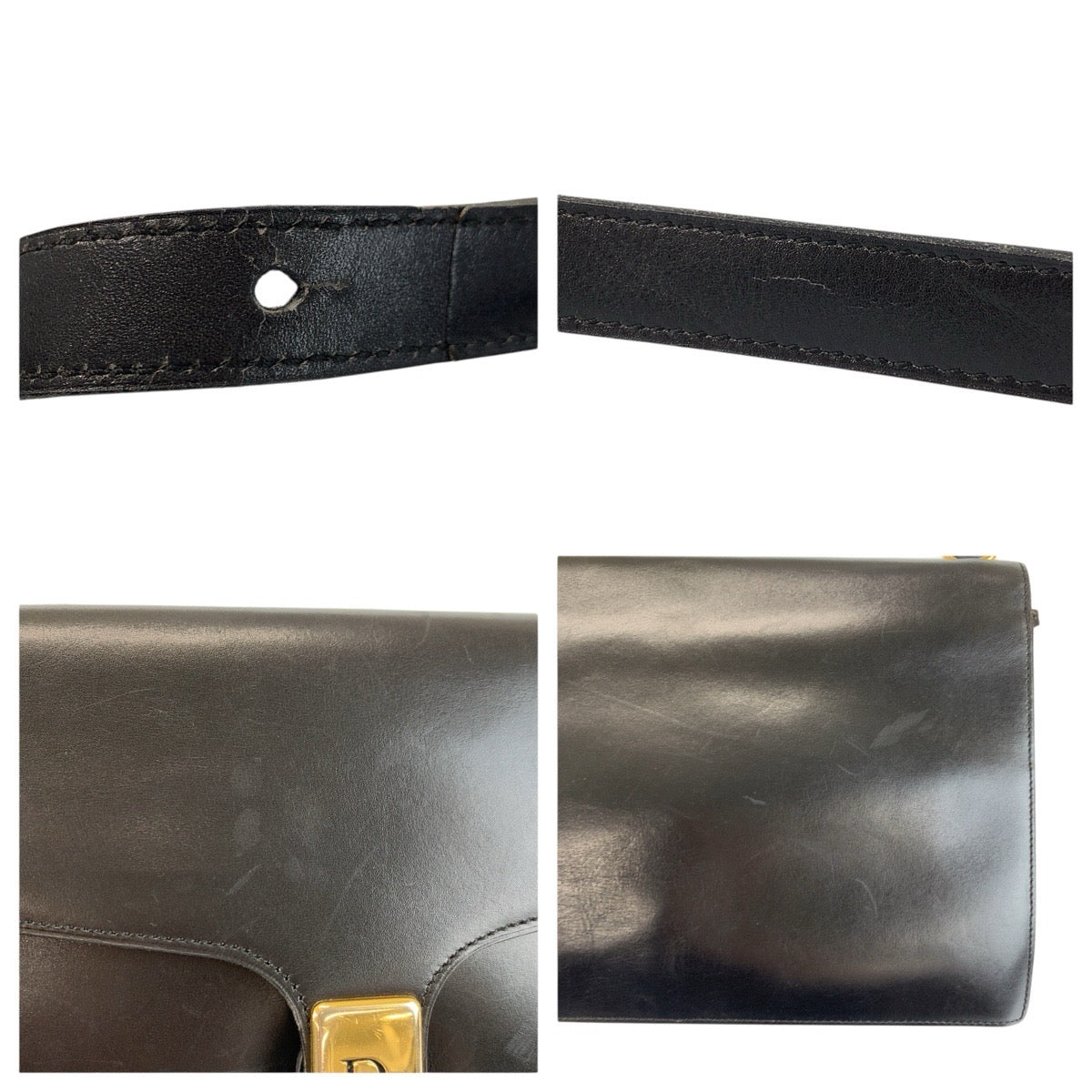 23858
Christian Dior クリスチャンディオール ヴィンテージ ブラック 黒 ゴールド金具 レザー ショルダーバッグ レディース AB28