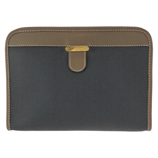 23860
Dunhill ダンヒル グレー ブラウン ゴールド金具 PVC / レザー クラッチバッグ セカンドバッグ メンズ ABP2