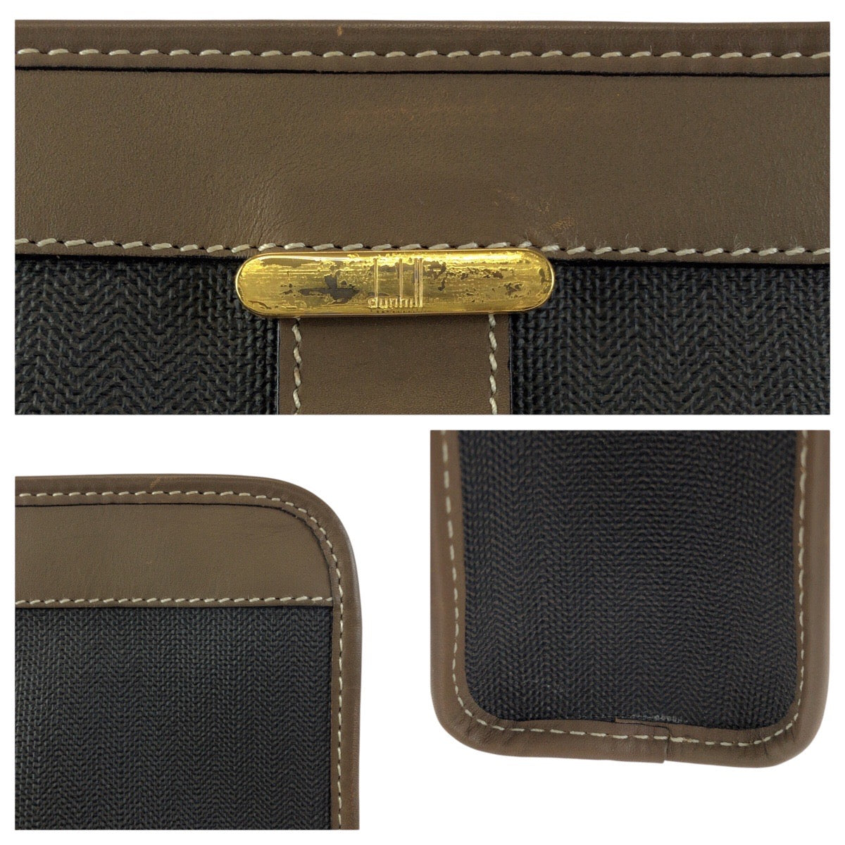23860
Dunhill ダンヒル グレー ブラウン ゴールド金具 PVC / レザー クラッチバッグ セカンドバッグ メンズ ABP2