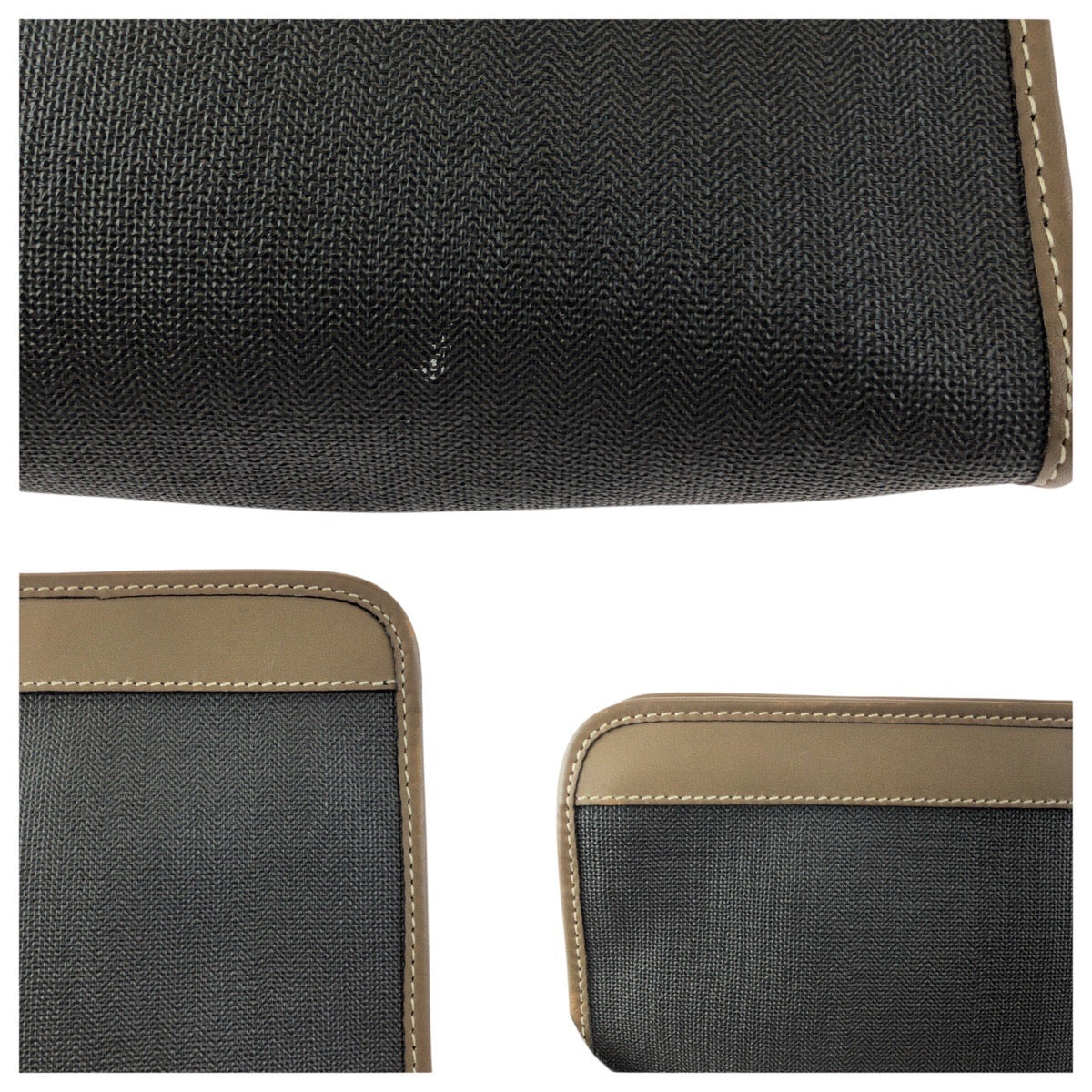 23860
Dunhill ダンヒル グレー ブラウン ゴールド金具 PVC / レザー クラッチバッグ セカンドバッグ メンズ ABP2