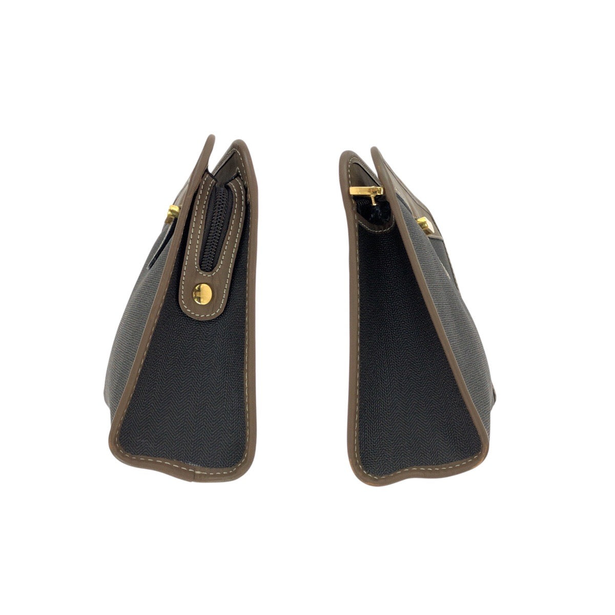 23860
Dunhill ダンヒル グレー ブラウン ゴールド金具 PVC / レザー クラッチバッグ セカンドバッグ メンズ ABP2