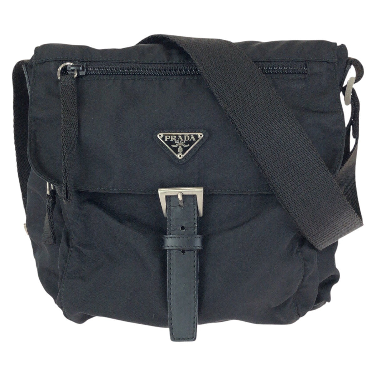 23862
PRADA プラダ テスート 三角ロゴプレート ブラック 黒 シルバー金具 ナイロン / レザー ショルダーバッグ メッセンジャーバッグ レディース ABP35