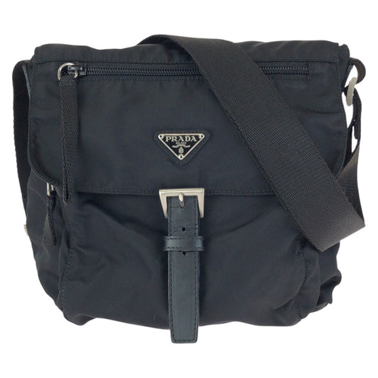 23862
PRADA プラダ テスート 三角ロゴプレート ブラック 黒 シルバー金具 ナイロン / レザー ショルダーバッグ メッセンジャーバッグ レディース ABP35