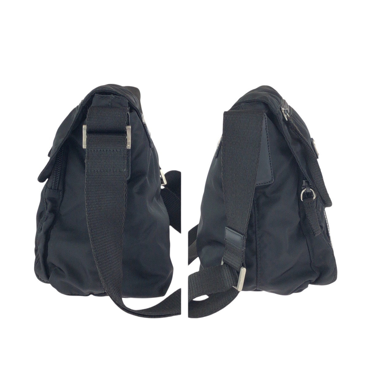 23862
PRADA プラダ テスート 三角ロゴプレート ブラック 黒 シルバー金具 ナイロン / レザー ショルダーバッグ メッセンジャーバッグ レディース ABP35