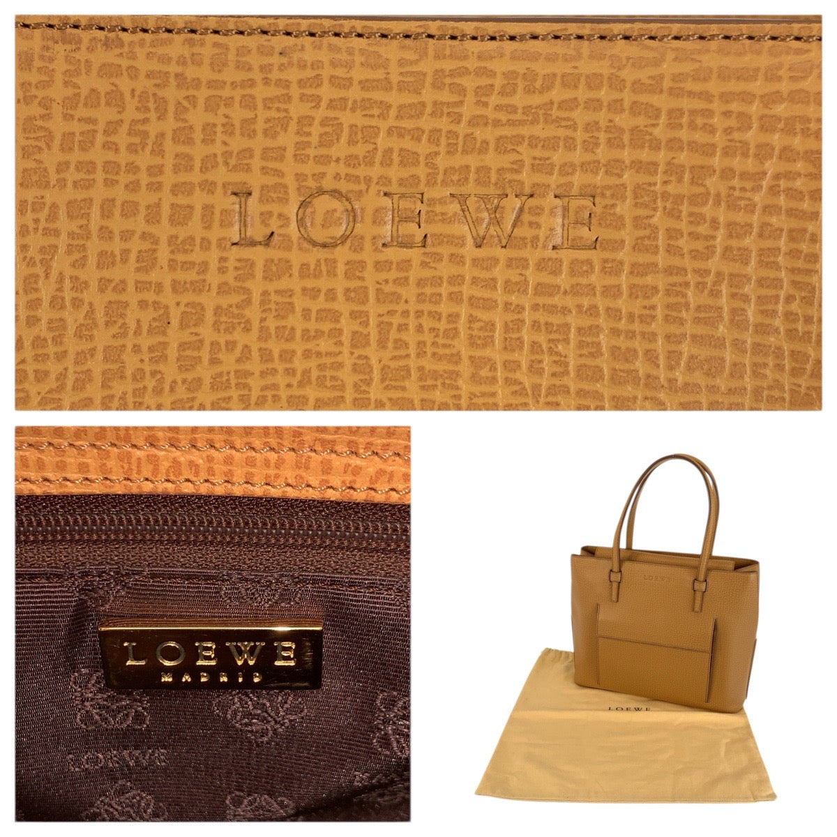 23863
LOEWE ロエベ ヴィンテージ ベージュ ゴールド金具 レザー ハンドバッグ トートバッグ レディース A42