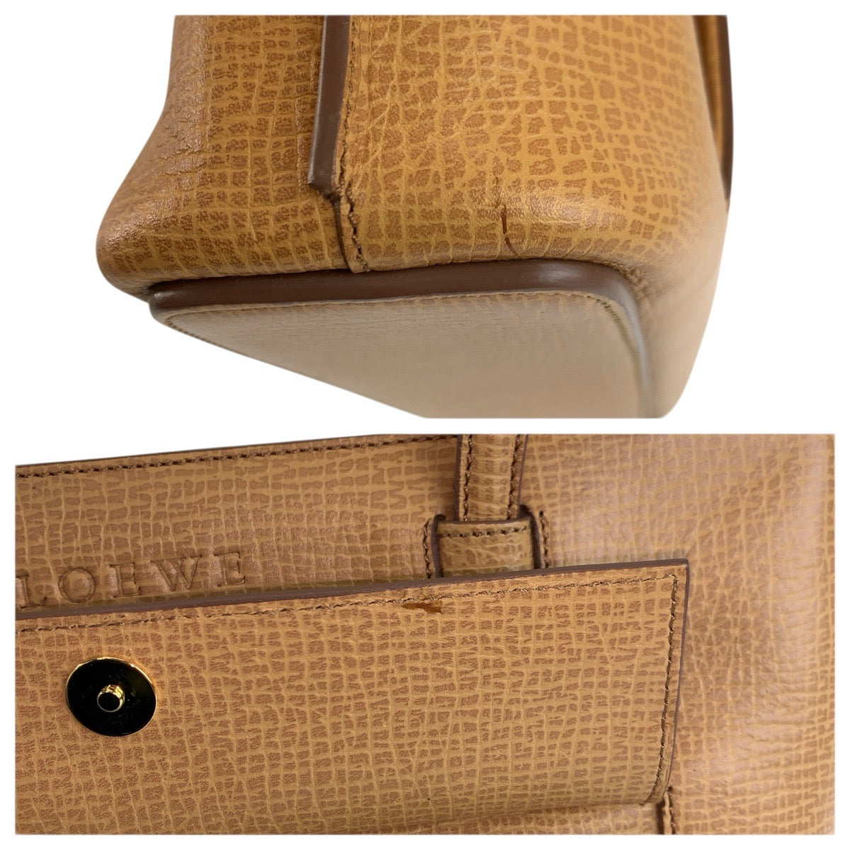 23863
LOEWE ロエベ ヴィンテージ ベージュ ゴールド金具 レザー ハンドバッグ トートバッグ レディース A42