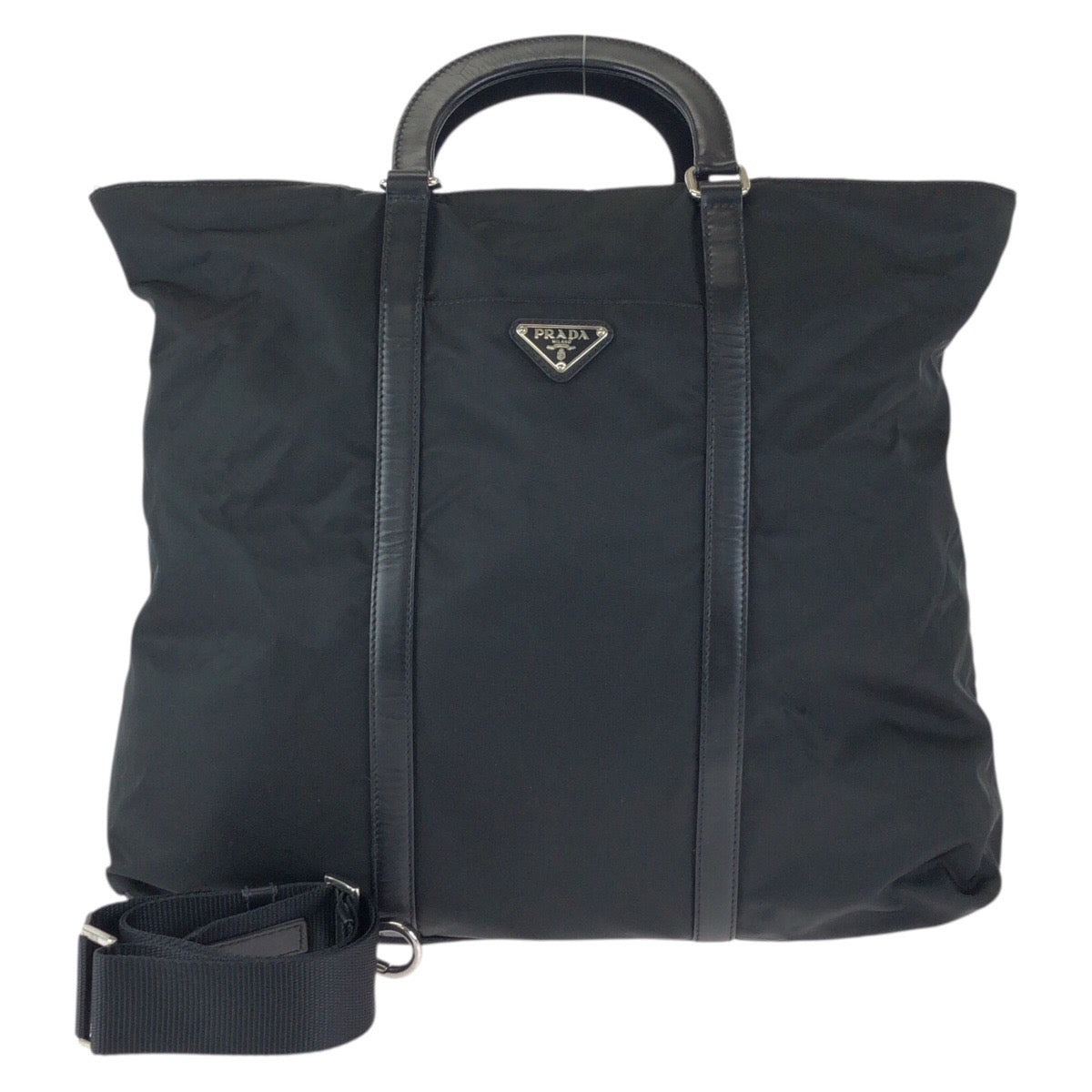 23865
PRADA プラダ テスート 三角ロゴプレート 2way ブラック 黒 シルバー金具 ナイロン / レザー ショルダーバッグ トートバッグ メンズ ABP42