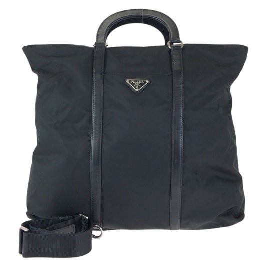 23865
PRADA プラダ テスート 三角ロゴプレート 2way ブラック 黒 シルバー金具 ナイロン / レザー ショルダーバッグ トートバッグ メンズ ABP42