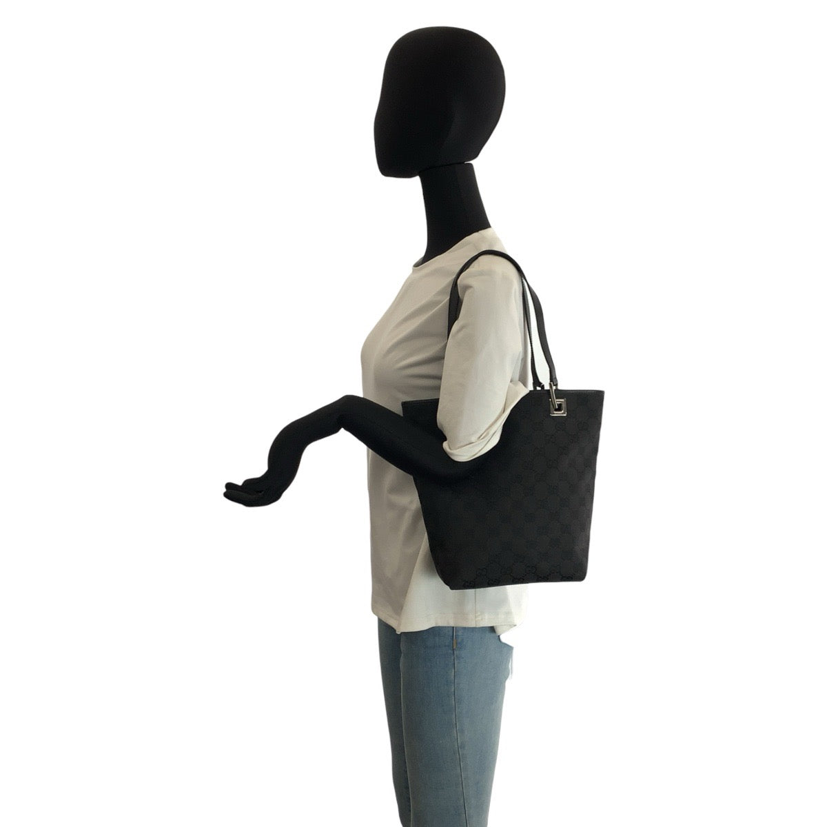 23866
GUCCI グッチ ブラック 黒 シルバー金具 GGキャンバス / レザー 31244 トートバッグ ショルダーバッグ レディース ABP44