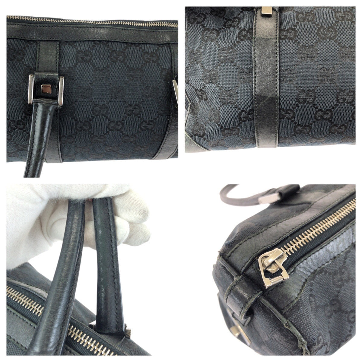23867
GUCCI グッチ ブラック 黒 シルバー金具 GGキャンバス / レザー 000 0851 ハンドバッグ ミニボストンバッグ レディース AB21