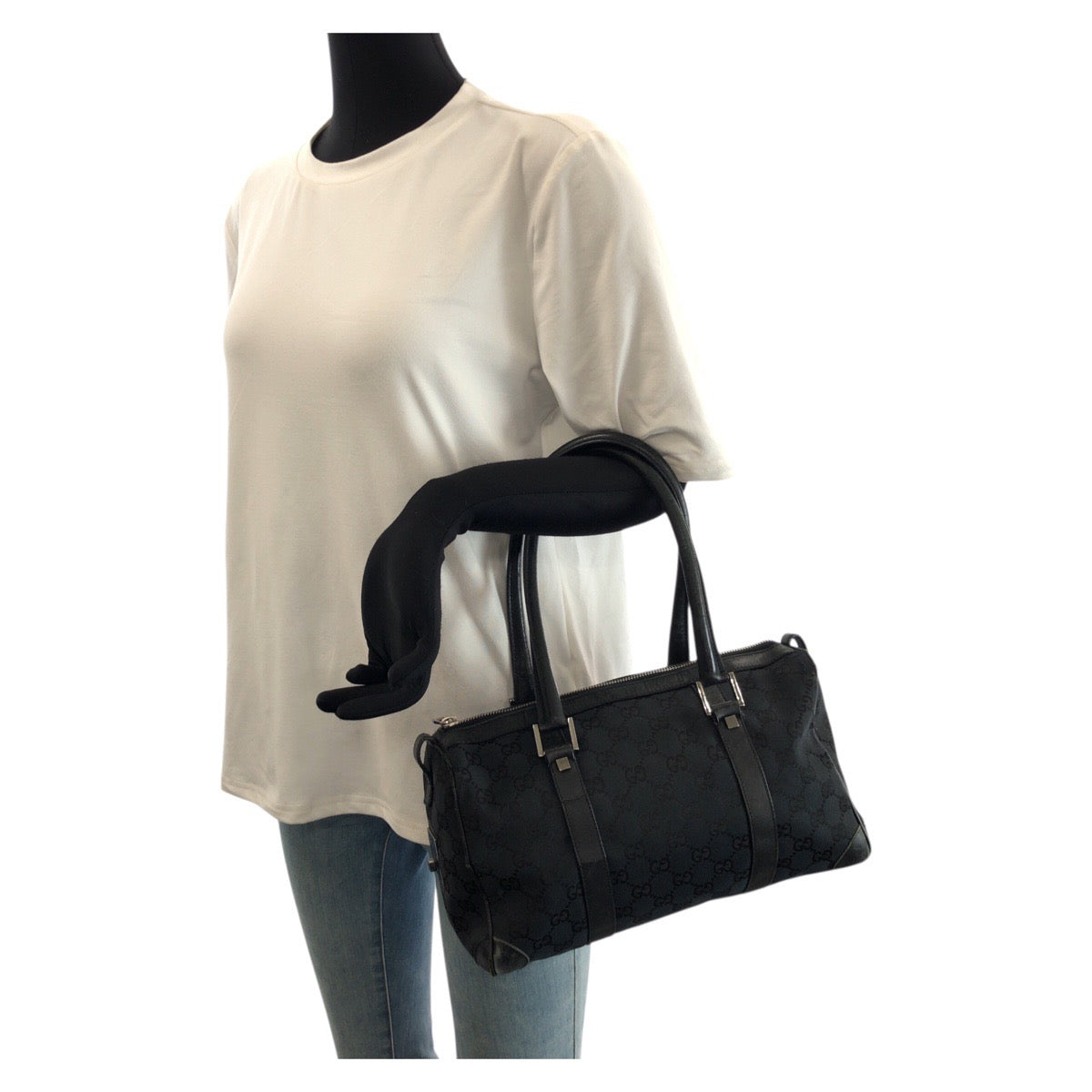 23867
GUCCI グッチ ブラック 黒 シルバー金具 GGキャンバス / レザー 000 0851 ハンドバッグ ミニボストンバッグ レディース AB21