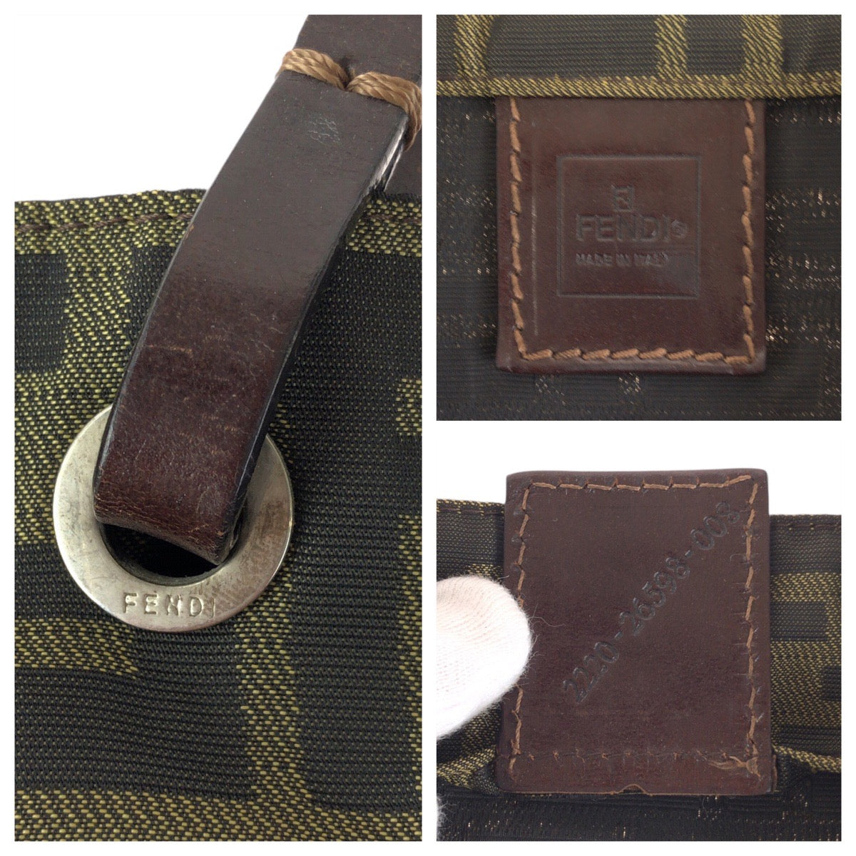 23869
FENDI フェンディ ズッカ ブラウン ダークブラウン シルバー金具 ナイロン / レザー 26598 トートバッグ ハンドバッグ レディース ABP21
