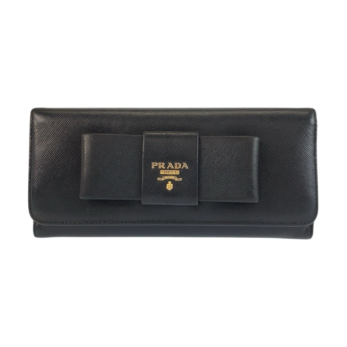 23873
PRADA プラダ サフィアーノ フィオッコ リボン ブラック 黒 ゴールド金具 レザー 長財布 ロングウォレット レディース ABP21