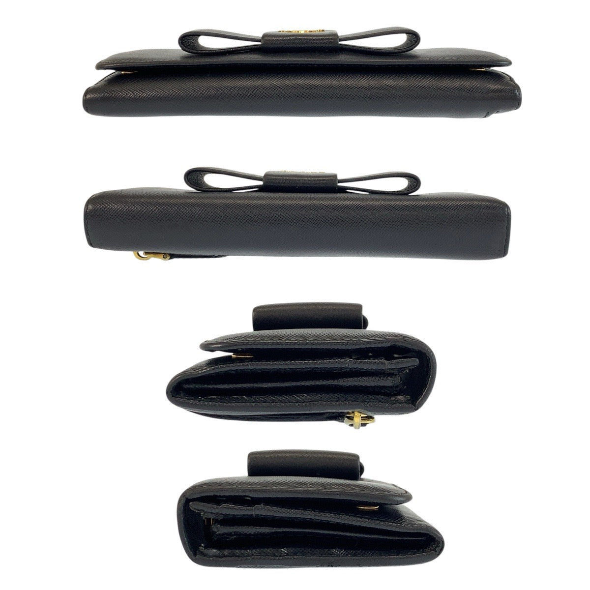 23873
PRADA プラダ サフィアーノ フィオッコ リボン ブラック 黒 ゴールド金具 レザー 長財布 ロングウォレット レディース ABP21