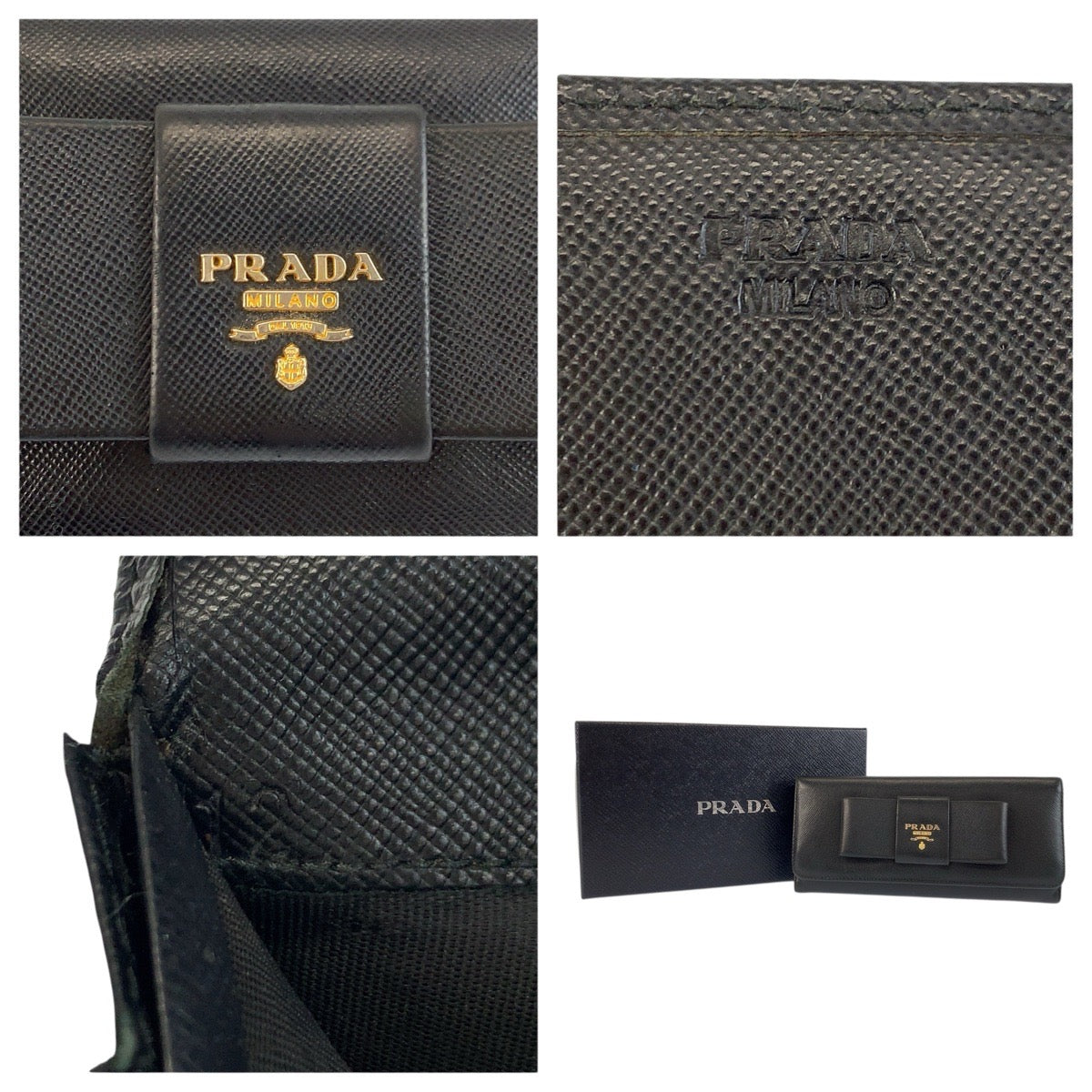 23873
PRADA プラダ サフィアーノ フィオッコ リボン ブラック 黒 ゴールド金具 レザー 長財布 ロングウォレット レディース ABP21