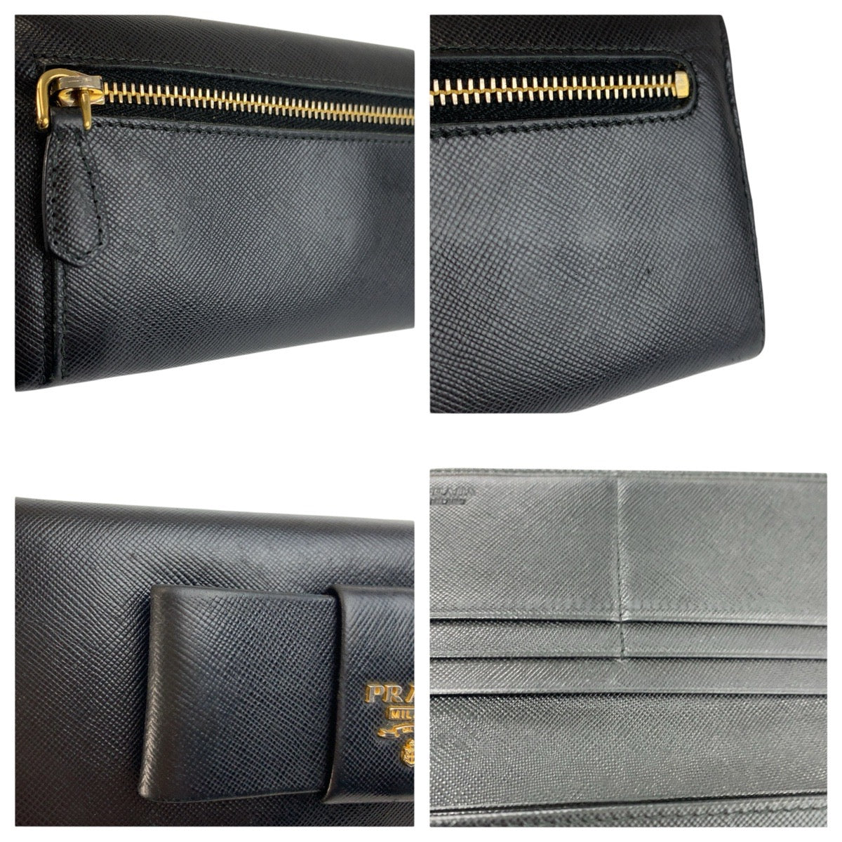 23873
PRADA プラダ サフィアーノ フィオッコ リボン ブラック 黒 ゴールド金具 レザー 長財布 ロングウォレット レディース ABP21