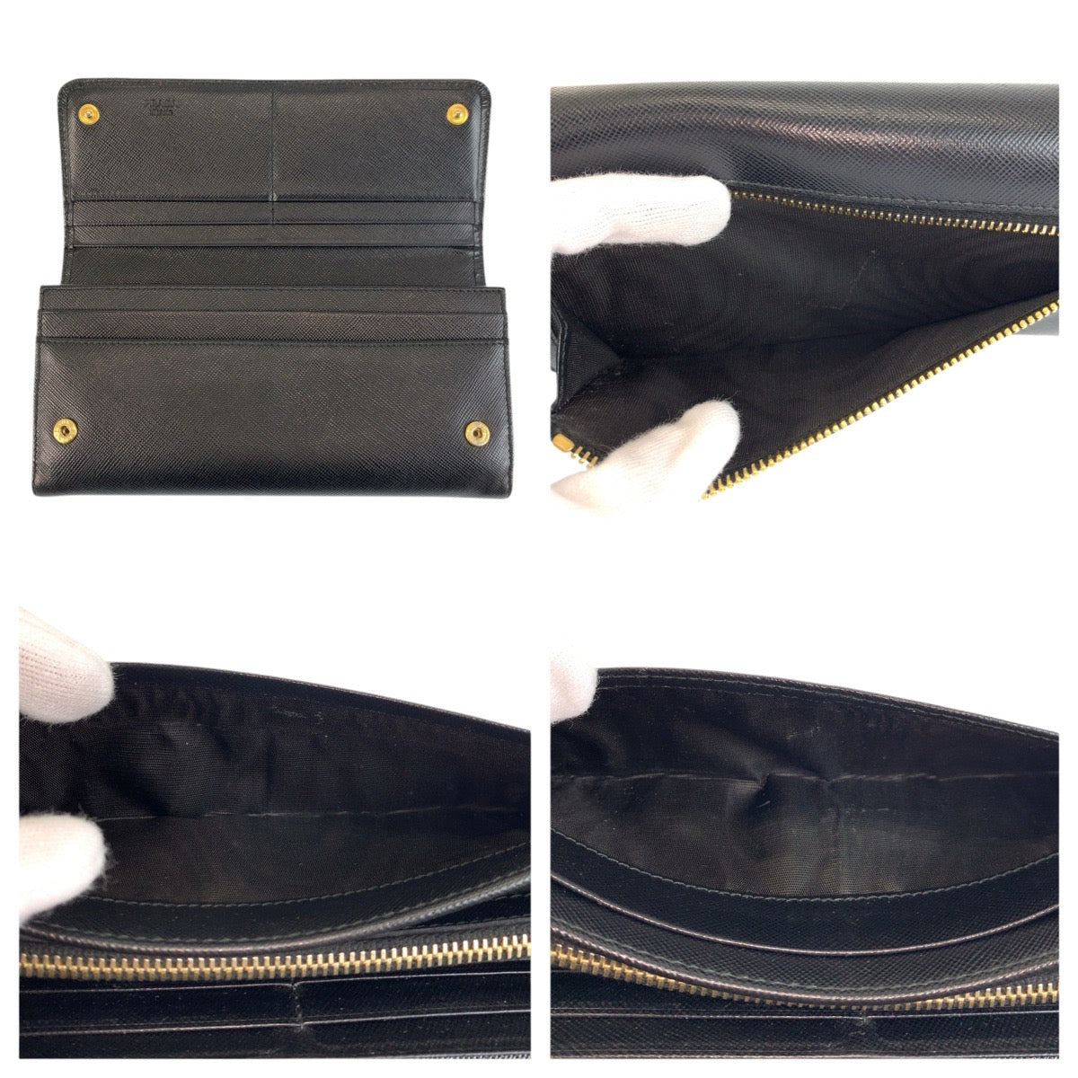 23873
PRADA プラダ サフィアーノ フィオッコ リボン ブラック 黒 ゴールド金具 レザー 長財布 ロングウォレット レディース ABP21