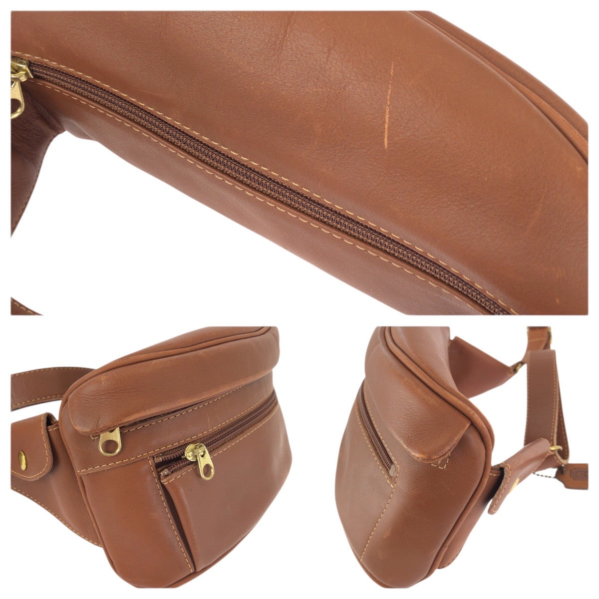 23875
COACH コーチ ヴィンテージ オールドコーチ ブラウン キャメル ゴールド金具 レザー 3330 ボディバッグ ウエストポーチ レディース ABP28