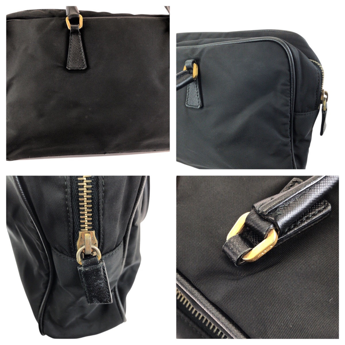 23876
PRADA プラダ テスート サフィアーノ 三角ロゴプレート ブラック 黒 ゴールド金具 ナイロン / レザー ハンドバッグ トートバッグ レディース ABP35