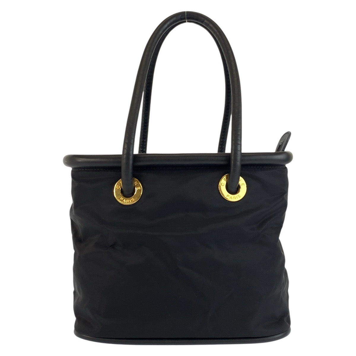 23877
CELINE セリーヌ ヴィンテージ サークルロゴ ブラック 黒 ゴールド金具 ナイロン / レザー TO5/1 ハンドバッグ トートバッグ レディース AB21