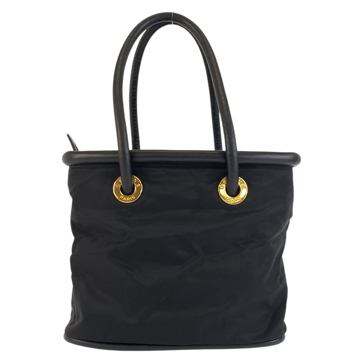 23877
CELINE セリーヌ ヴィンテージ サークルロゴ ブラック 黒 ゴールド金具 ナイロン / レザー TO5/1 ハンドバッグ トートバッグ レディース AB21