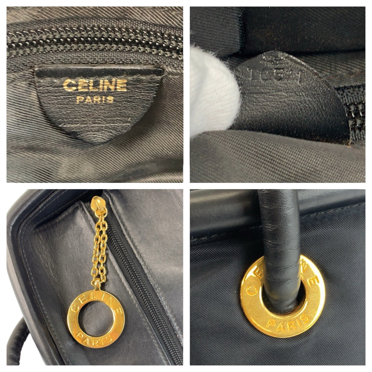 23877
CELINE セリーヌ ヴィンテージ サークルロゴ ブラック 黒 ゴールド金具 ナイロン / レザー TO5/1 ハンドバッグ トートバッグ レディース AB21