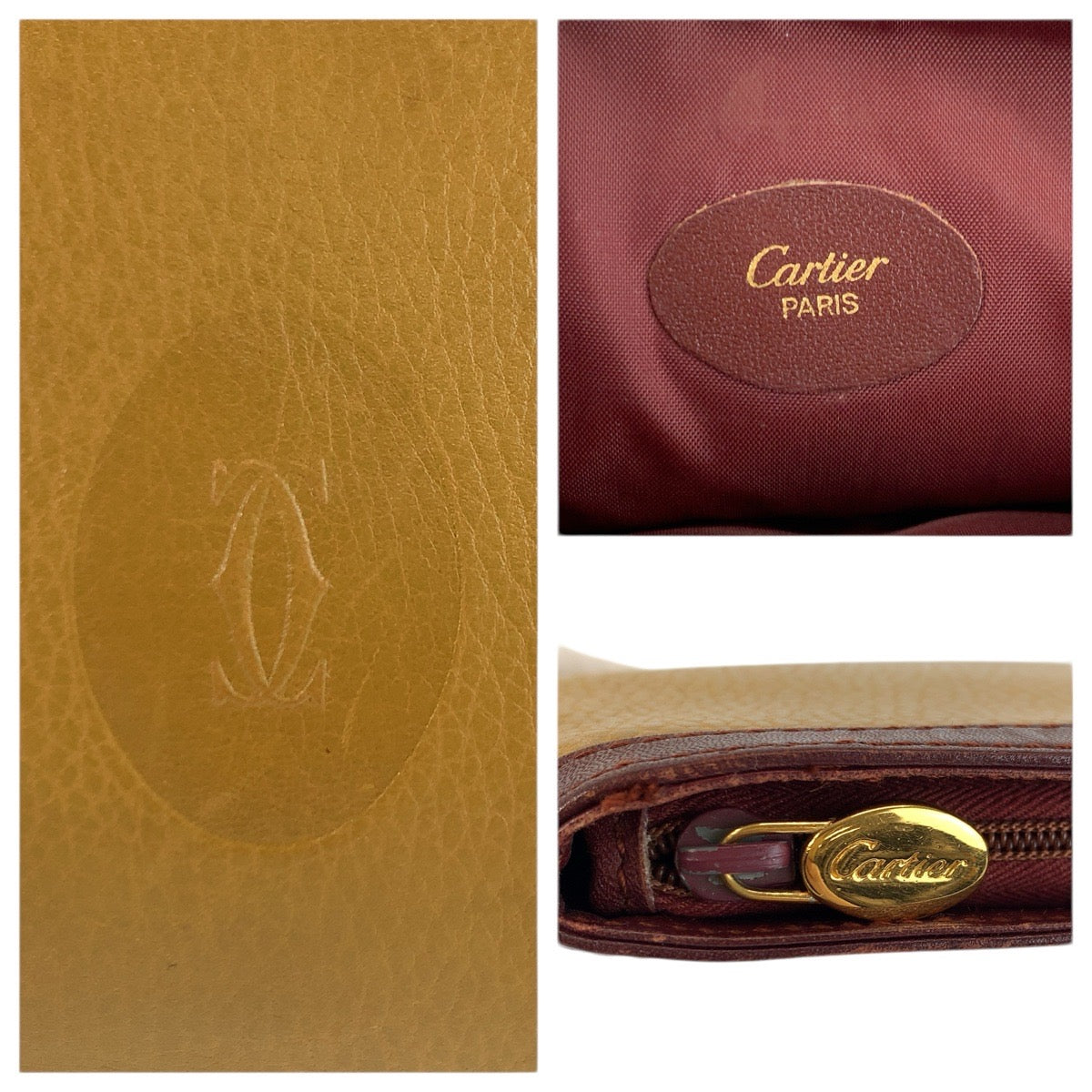 23882
CARTIER カルティエ ヴィンテージ マストライン イエロー ボルドー ゴールド金具 レザー クラッチバッグ ポーチ レディース AB3
